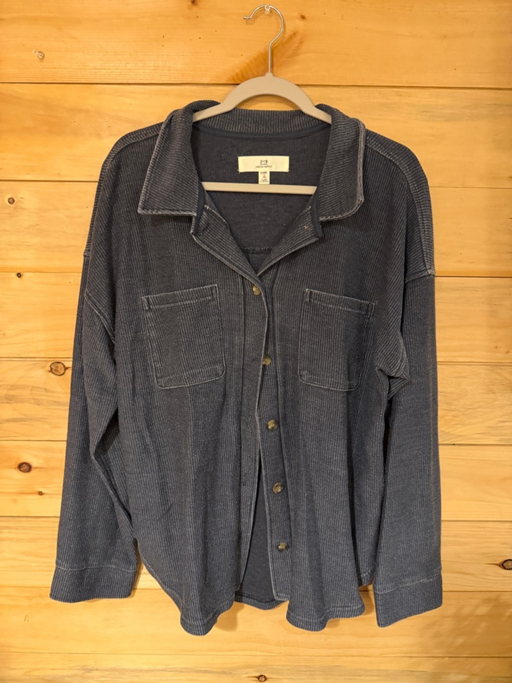 Thread & Supply Slate Blue Ribbed Button-Down Shirt Jacket